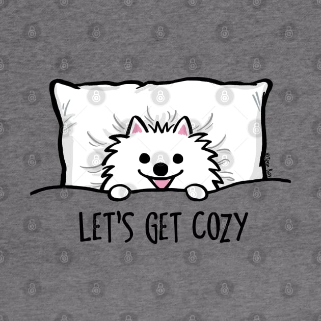 Let's Get Cozy Cute White Pomeranian by Coffee Squirrel